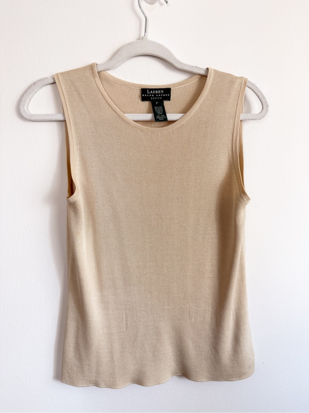 Lauren Ralph Lauren 100% Silk Classic Sleeveless Knit Tank Top - Beige